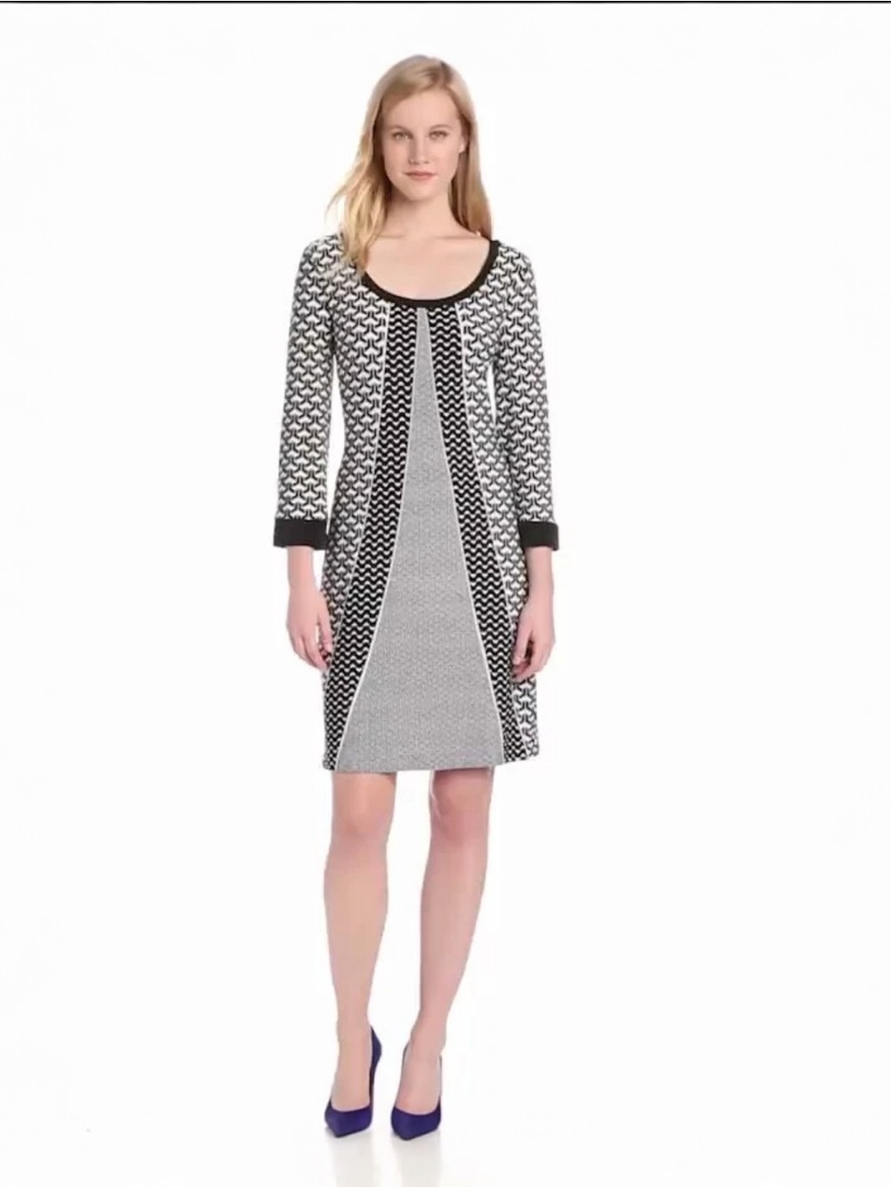 Calvin Klein 1X Black White Geometric Colorblock Shift Dress 3/4 Sleeve